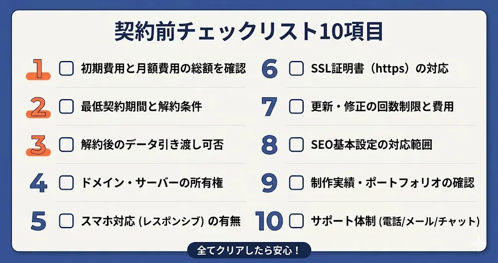 格安ホームページ制作の契約前チェックリスト