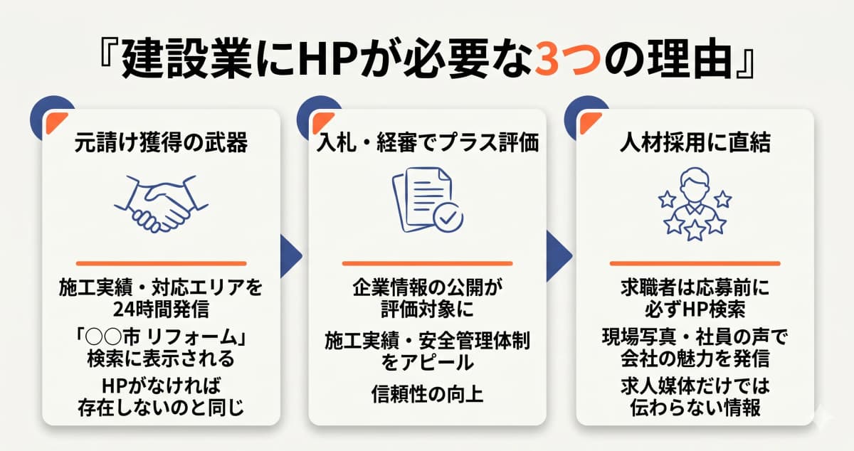 建設業にHPが必要な3つの理由