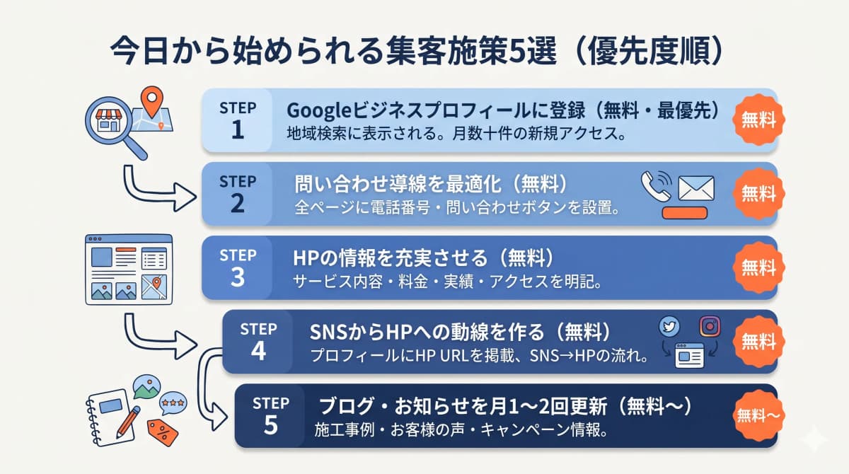 今日から始められる集客施策5選(優先度順)