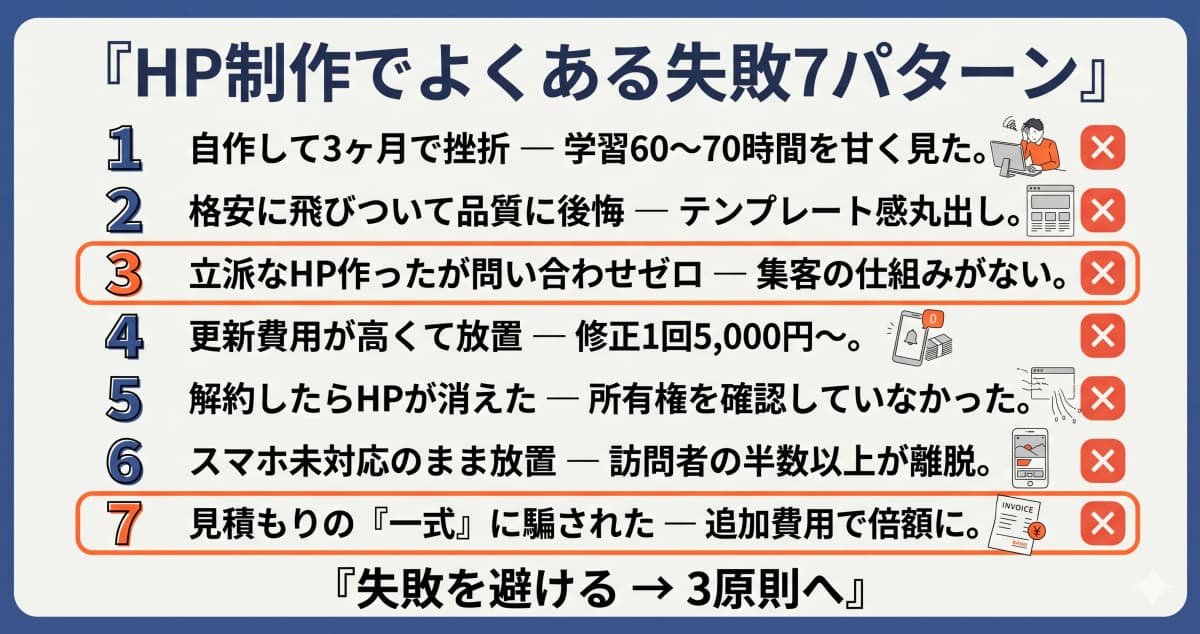 HP制作の7つの失敗パターン一覧